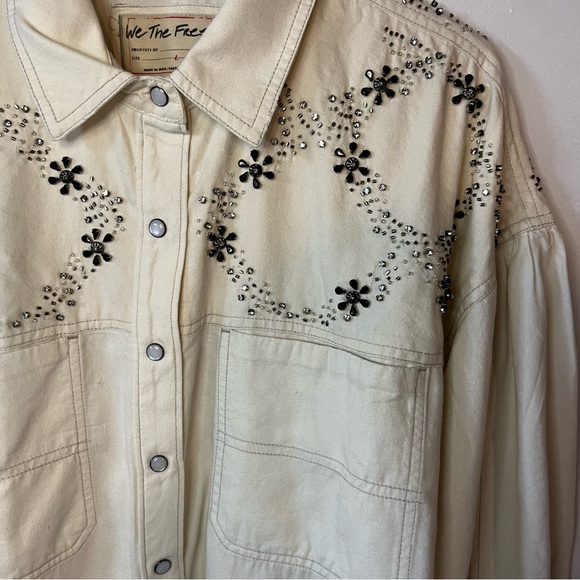 We the Free womens Star Studded Shirt cream embellished western button up L - Picture 11 of 15
